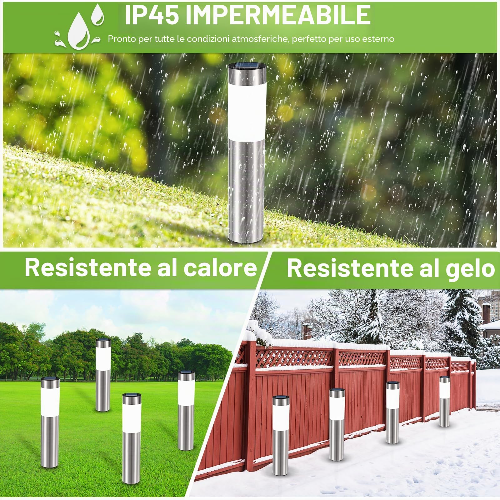 Luci Solari da Esterno, 4 Pezzi Lampada Solare da Esterno Impermeable, Lampade Solari da Giardino Giallo Caldo Luci Giardino Energia Solare LED per Terra Cortile Prato Vialetto