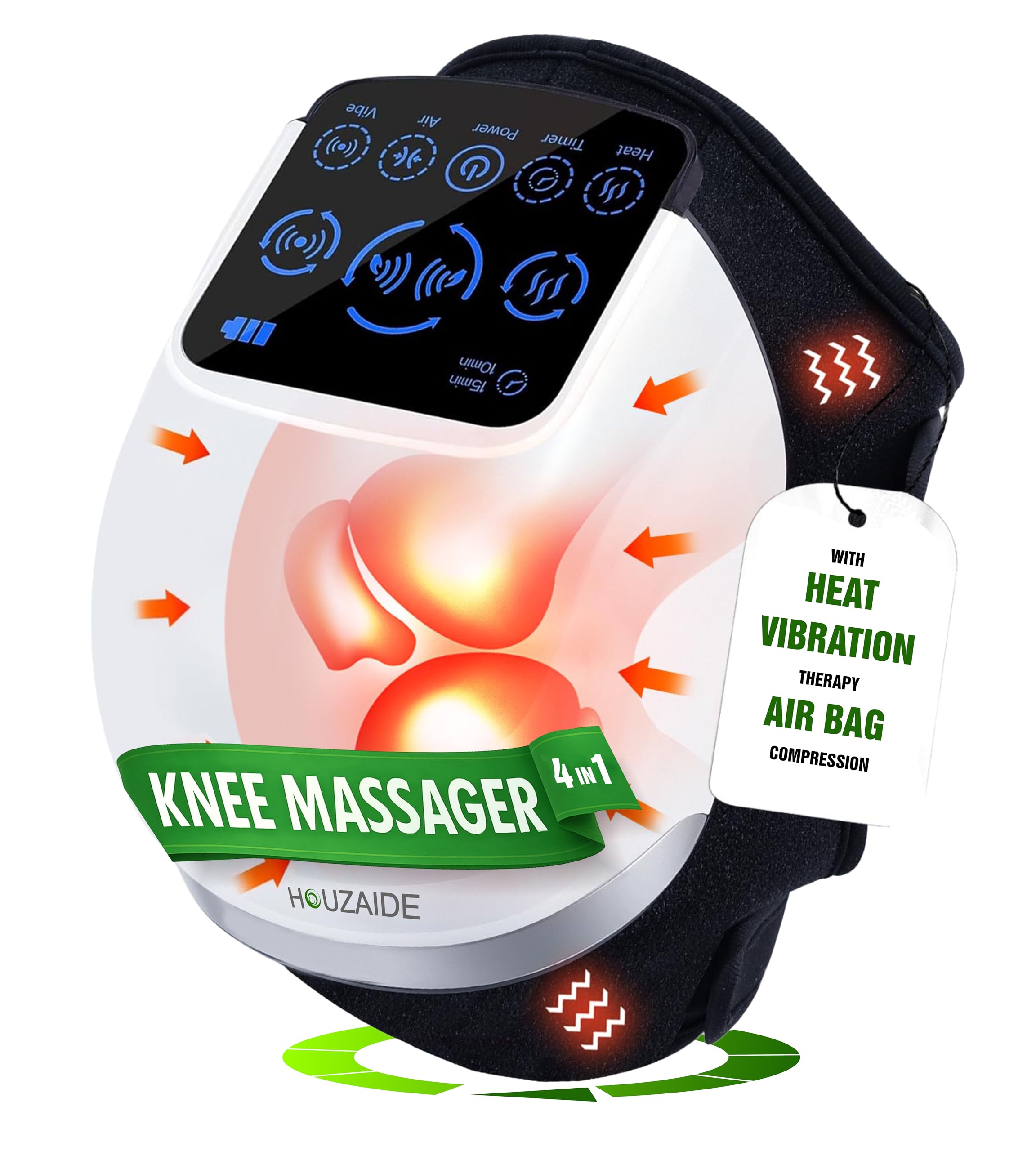 HOUZAIDE World of Wellness & Care - Smart Knee Massager for Joint Pain Relief, Advanced Upgraded Version with Human Hand Massage, Vibration and Heat Therapy,