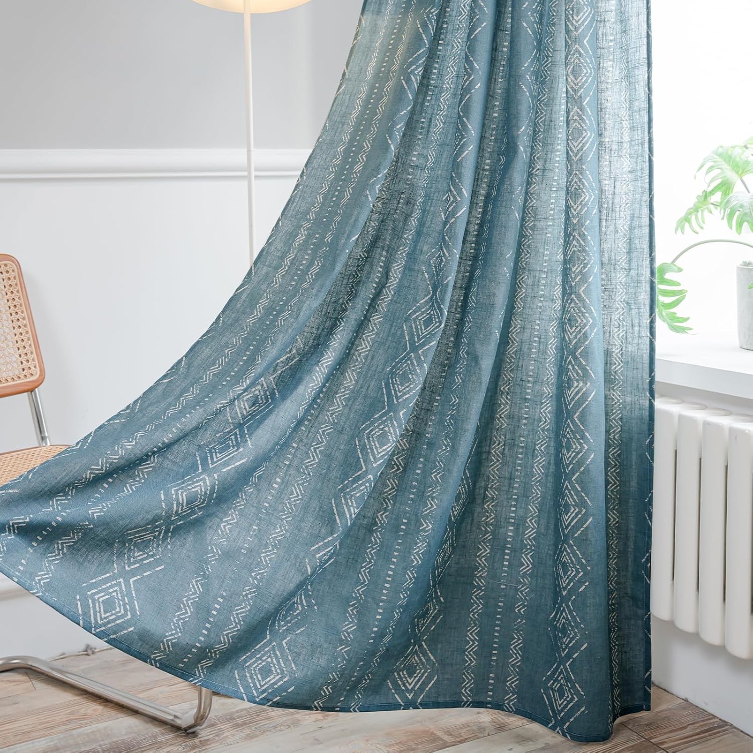 ColorBird Farmhouse Linen Curtains for Living Room,Blue 96 Inches Long Geometric Patterned Bedroom Curtains,Boho 2 Panels Rod Pocket Tassels Curtains for Dining Room Closet Geom Blue 52"W x 94"L (Pack of 2)