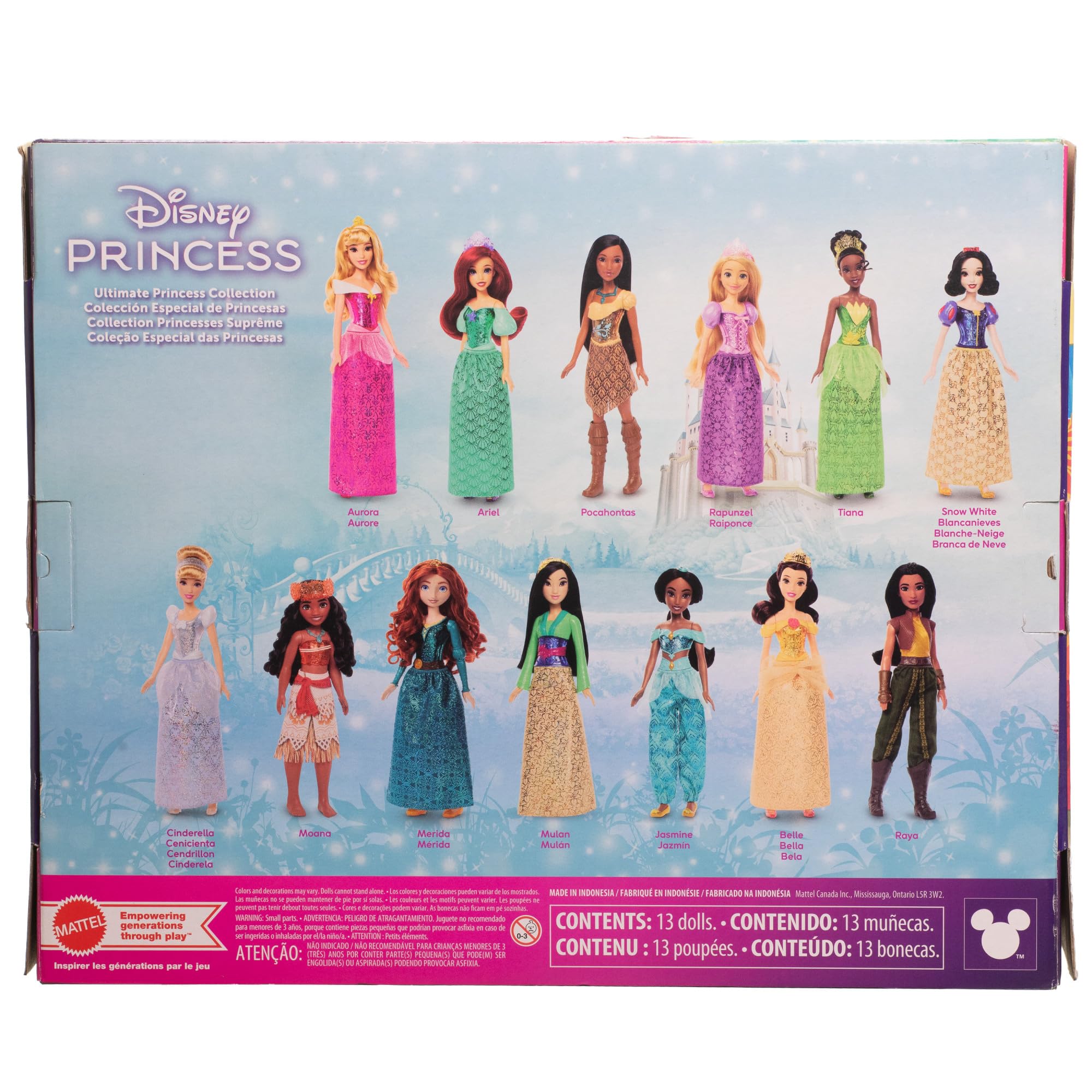 Mattel Princesas Disney Colección definitiva de Princesas con 13 muñecas de Moda con Ropa y Accesorios Brillantes, articulada, Inspirada en Las películas, JFC43