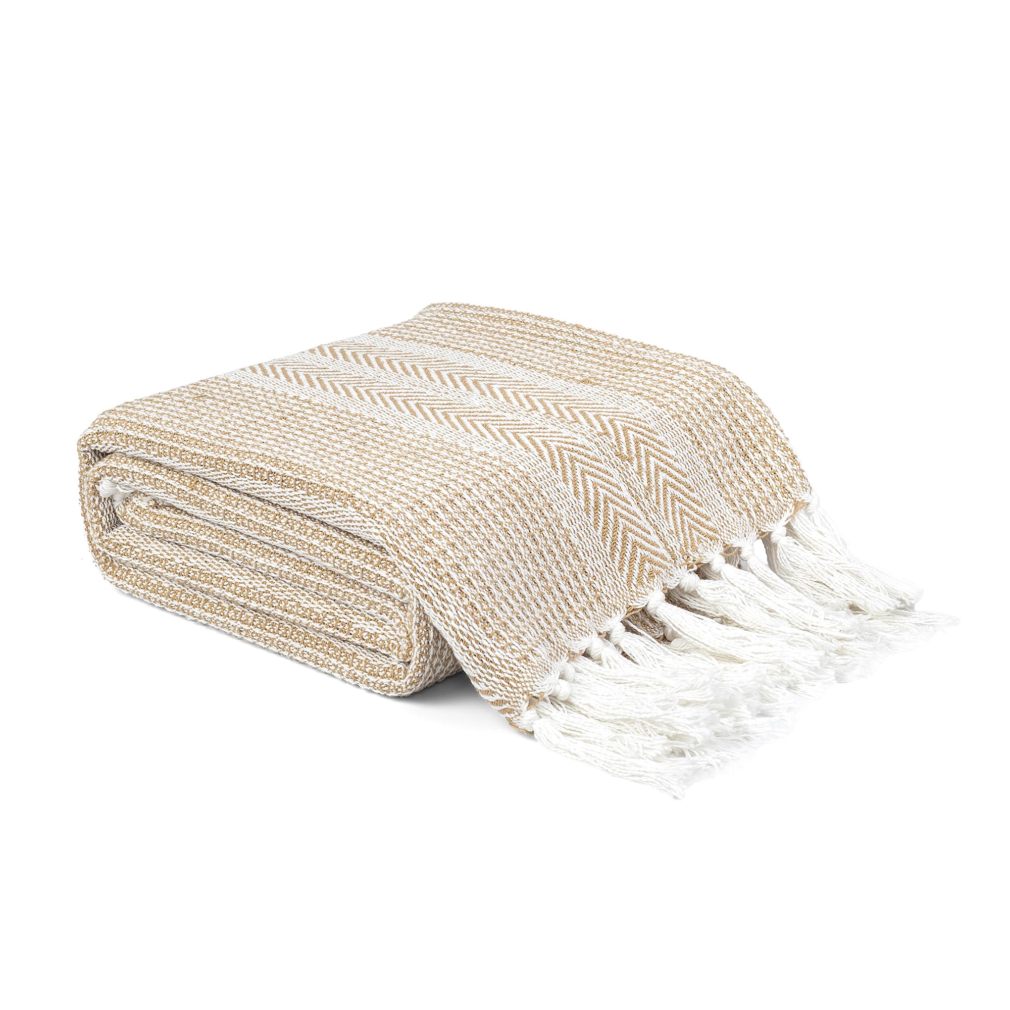 Ehc Beige Cross-Stitch Pattern Throw Blanket, Handwoven Cotton Throws For Sofas Bed Sofa Settee Couch Reversible Bed Cover Over Bedspread, Single, 125 X 150 Cm,