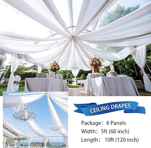 Miniatura 2 de Cortinas de techo blancas para bodas – 6 paneles de 5 x 10 pies de gasa blanca para cortinas de telón de fondo transparentes para bodas, fiestas,
