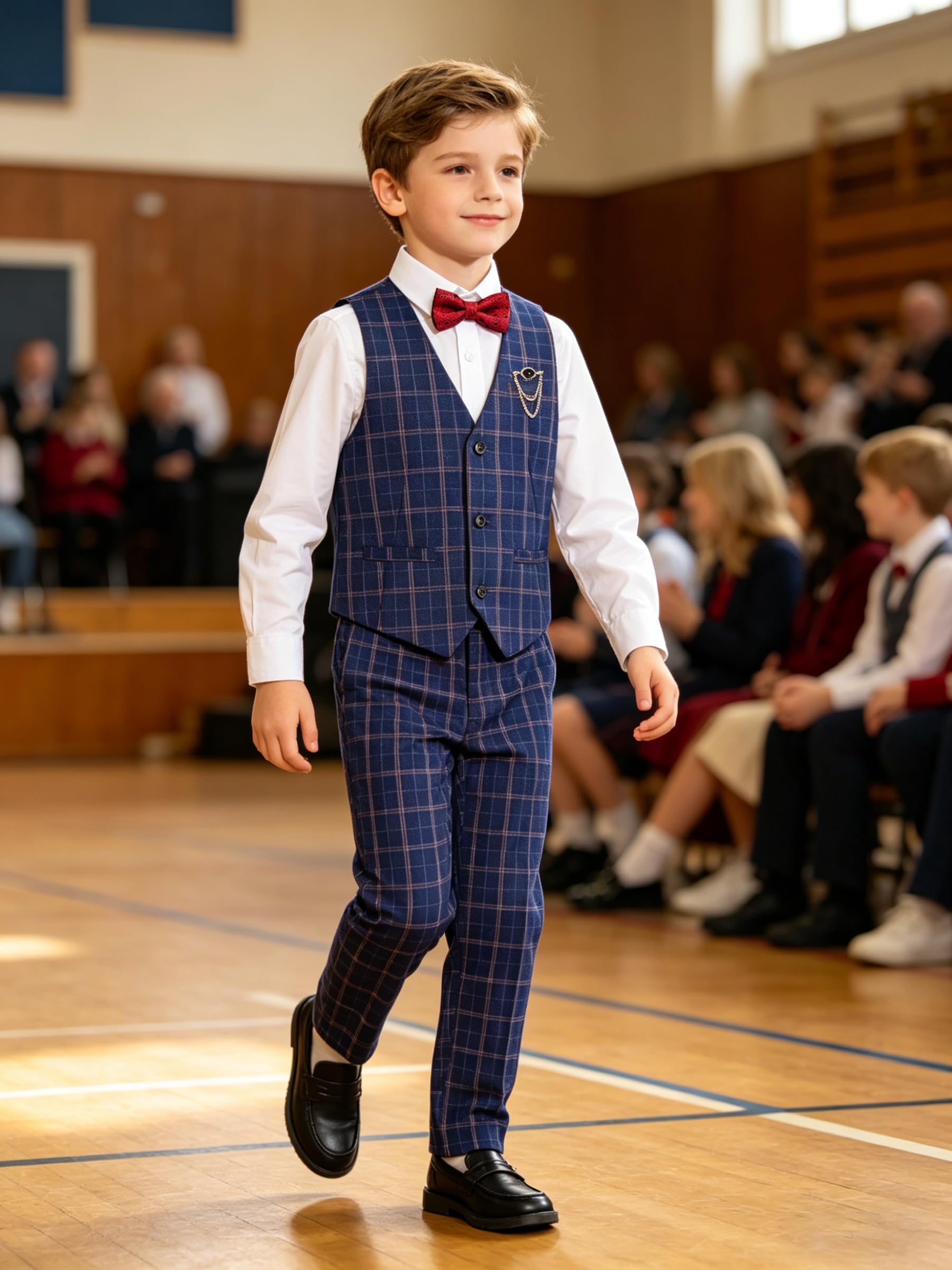 LOLANTA - Conjunto de Chaleco y pantalón para niño, Vestido a Cuadros con Camisa - Smoking Formal - Traje de Portador de Anillos de Boda, Azul, 10 años, Azul, 10 años