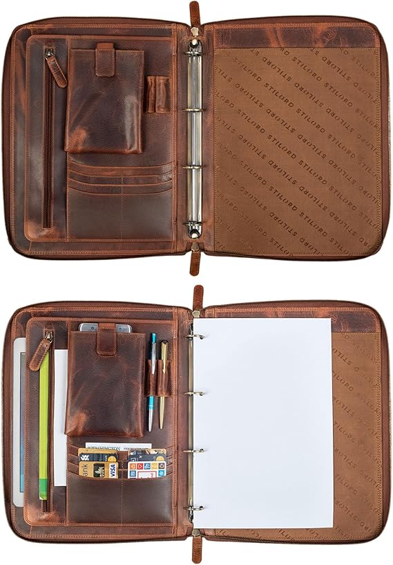 STILORD 'Colby' Documentenmap Leer A4 Vintage Portfolio voor 12 inch Tablets Lederen Conferentiemapje Kantoor Organizer Aktetas Echt Leer, Kleur:kara - cognac