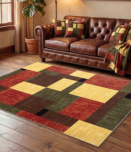 Miniatura 23 de YIHOUSE Alfombra naranja quemada lavable de 8 x 10 pies, Alfombras para Salas, alfombras retro estilo granja marrones, alfombra ondulada abstracta