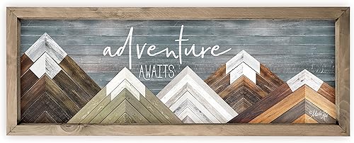 Letrero decorativo de pared de madera con marco de estilo rústico Adventure Awaits de 6 x 18 pulgadas