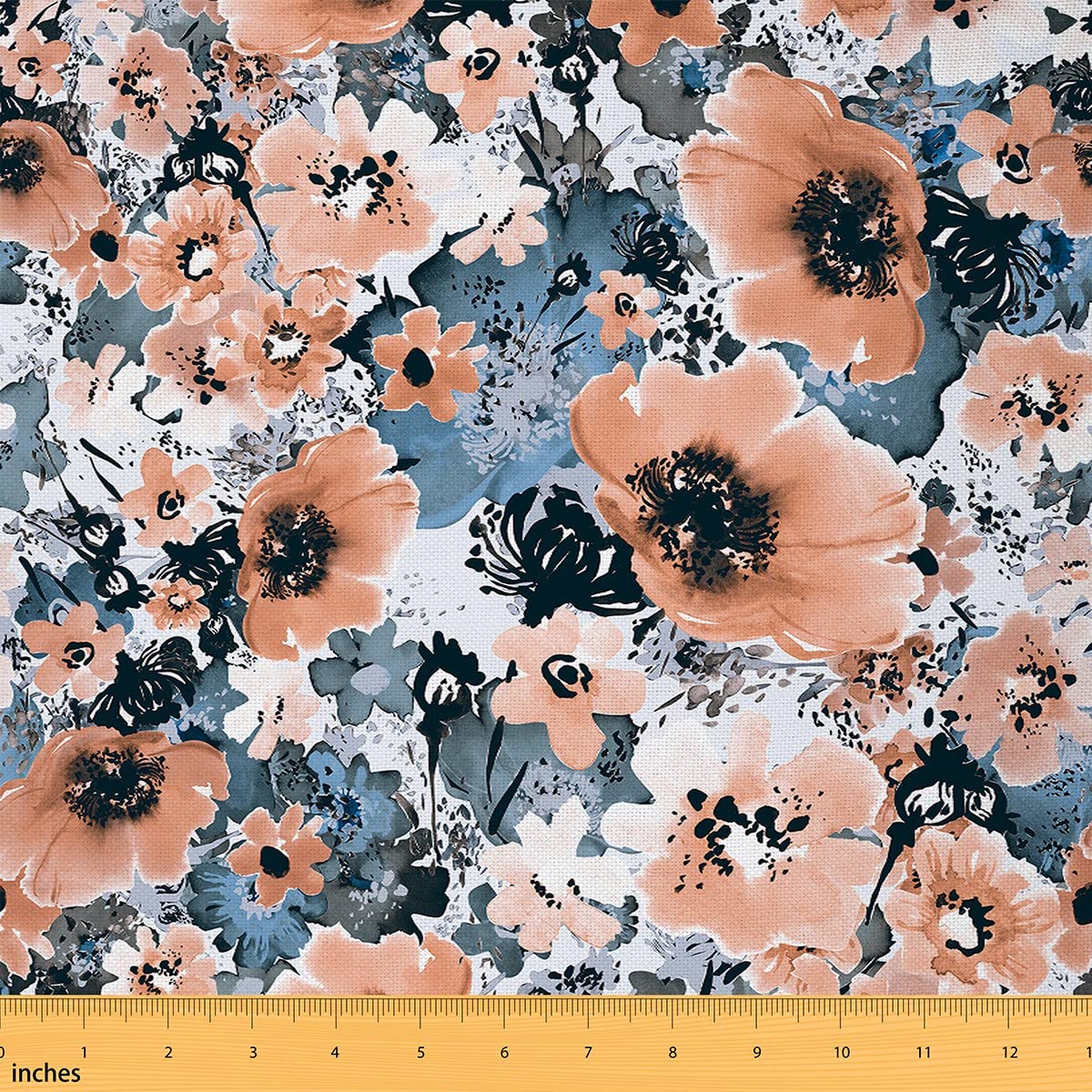 Retro Poppy Fabric by The Yard,Pink Graffiti Flowers Plants Upholstery Fabric for Chairs Sofa,Black Hand Painted Botanical Waterproof Fabric for Upholstery and Home DIY Projects,3 Yards — image 1