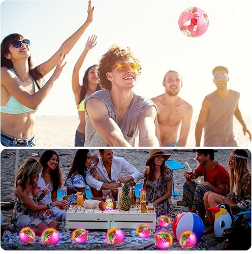Miniatura 5 de 40 bolas de playa iluminadas que brillan en la oscuridad, mini bolas de playa inflables con purpurina, juguete de juego de agua para cumpleaños,