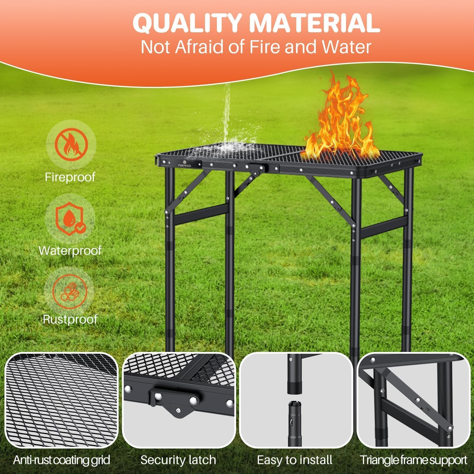 Mesa plegable para exteriores, mesas de campamento portátiles de 3 alturas ajustables, mesa de aluminio de metal ligero para exteriores con mango portátil para campamento, picnic, barbacoa, 4