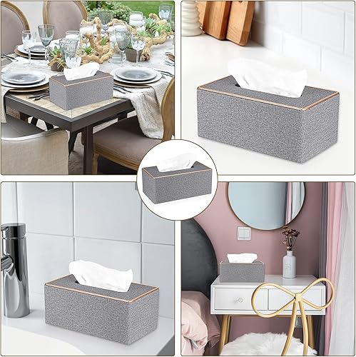 Miniatura 6 de Sumnacon Funda rectangular para caja de pañuelos de lino, elegante soporte para caja de pañuelos con parte inferior magnética, caja de pañuelos