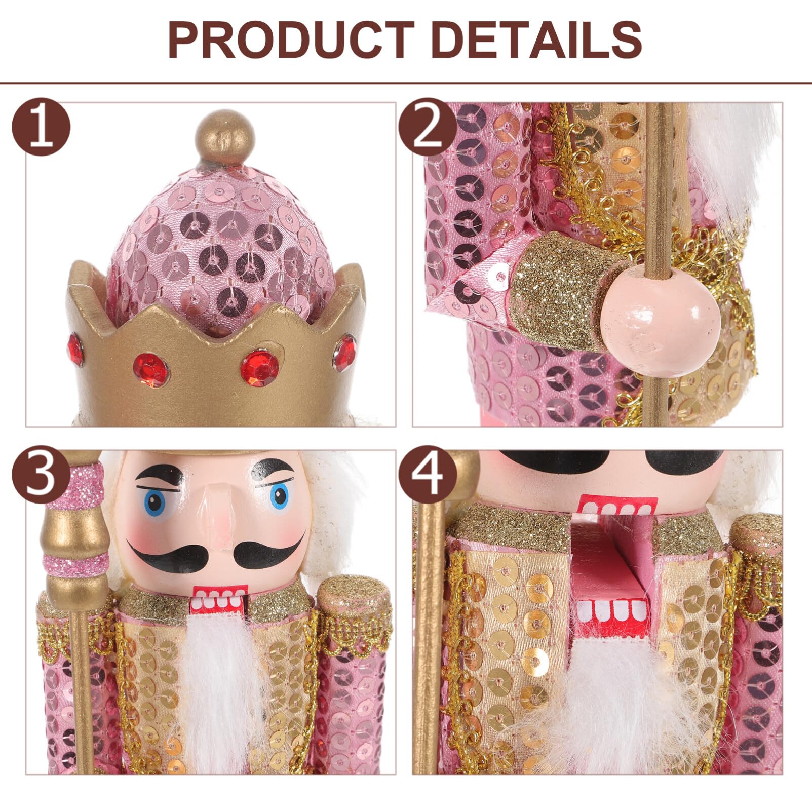 Cascanueces Rosa de Garneck: par de Adornos navideños de Cascanueces, Hermoso con bastón Estatua de con Purpurina (11,79 Pulgadas)