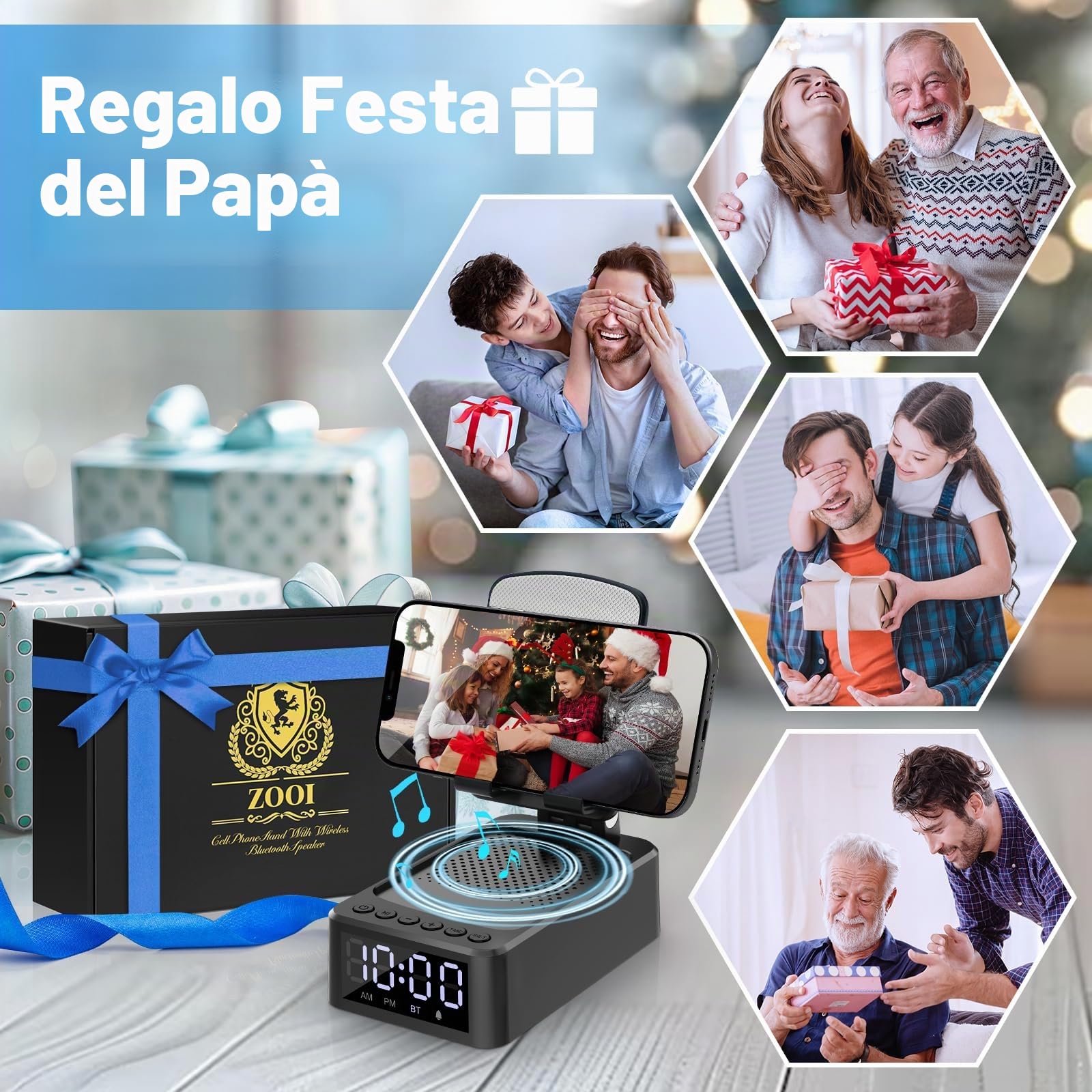 ZOOI Regalo Attrezzo Multifunzione per Uomo Anniversario e Compleanno, Idee Originali per Secret Santa, Altoparlante Bluetooth con Supporto