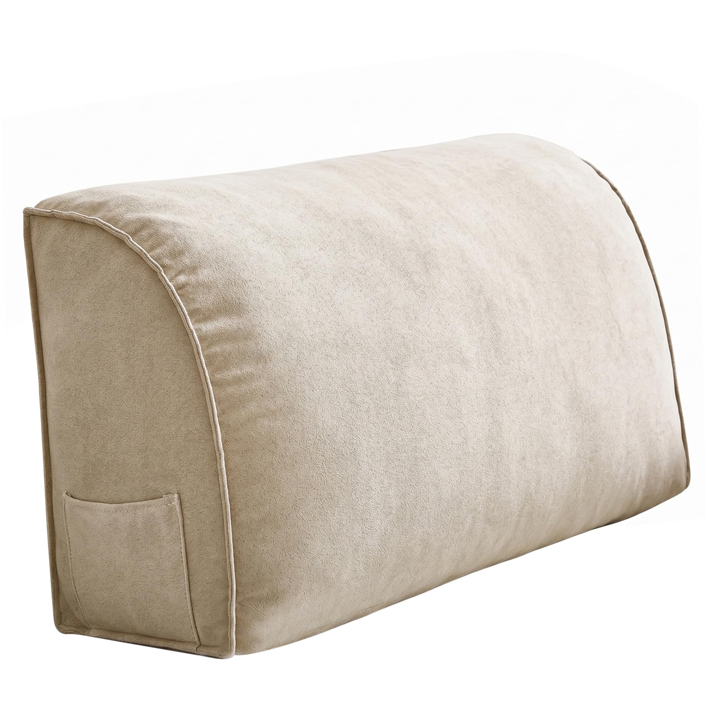 Gemuseeee Lumbar Support Pillow For Couch - Curve Design Couch Cushion With Side Pocket Luxury Linen Reading Pillow For Bed Light Beige 27.56x13.78x7.87inch