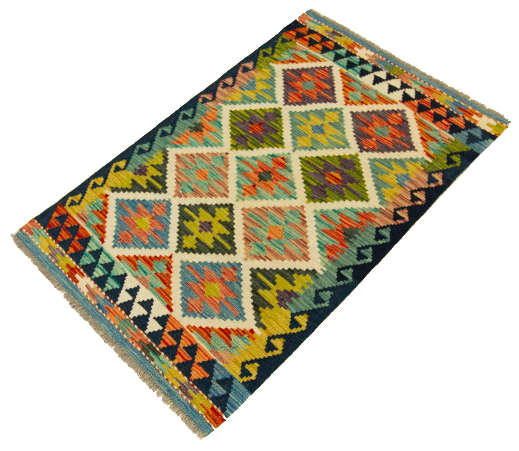 Kilim Tapis 100 % laine 125 x 80 cm, fait à la main, pièce unique de style Herat Boho multicolore, tissage plat, tapis d'entrée et chambre