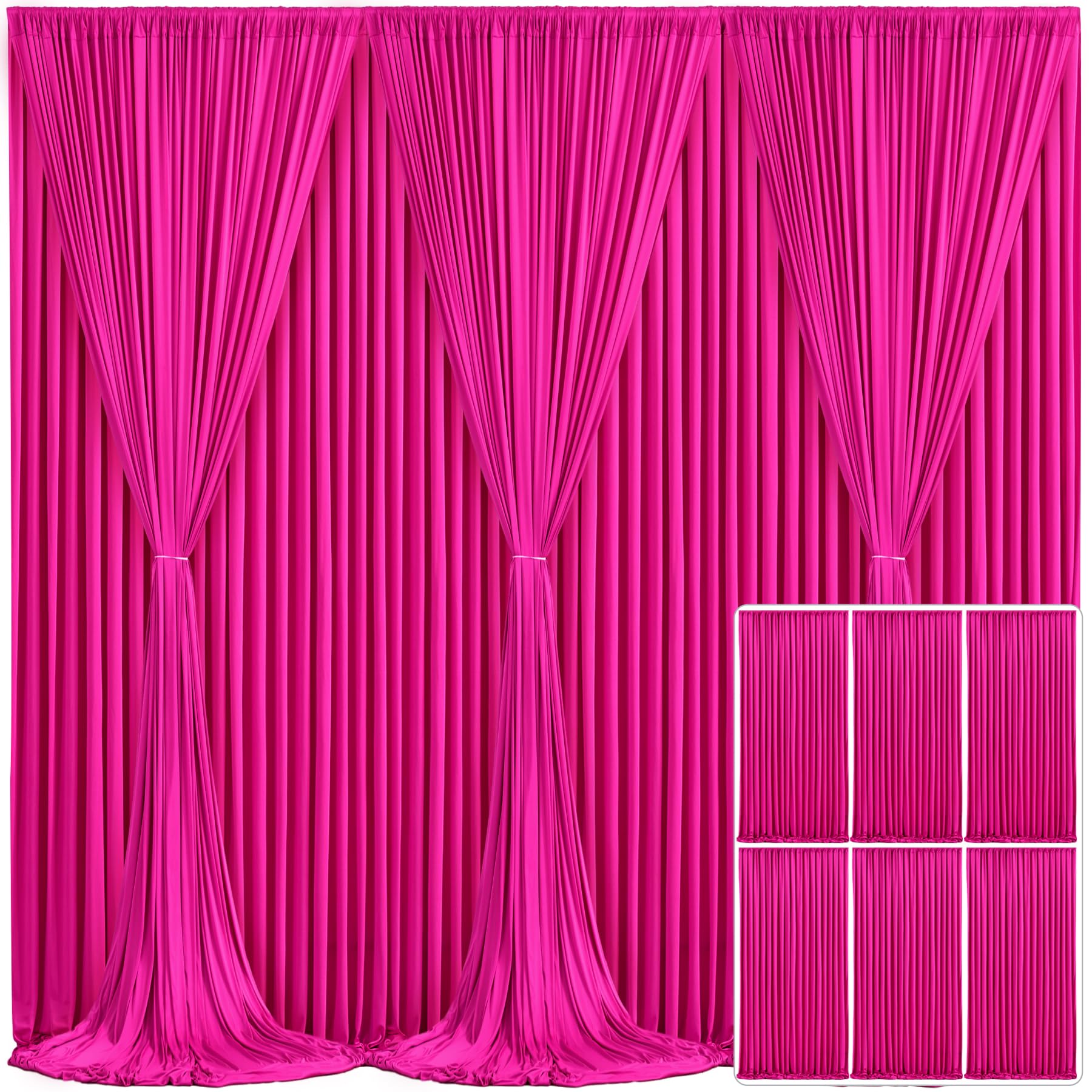 6 Panels Fuchsia Backdrop Curtain for Parties Birthday Party Wrinkle Free Hot Pink Photo Curtains Backdrop Drapes Fabric Decoration for Wedding 30ft(W