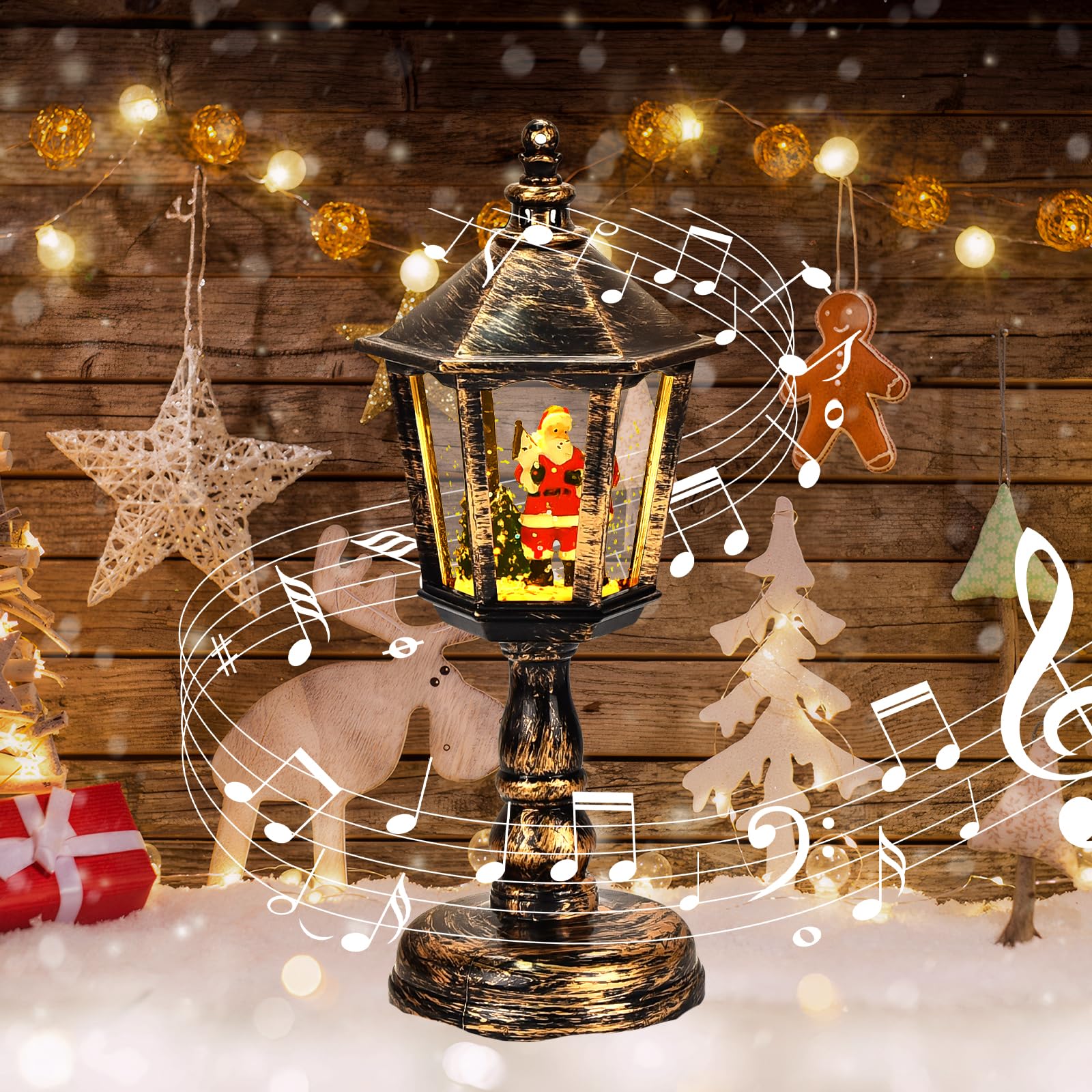 Joellfuner Christmas Snow GlobesWeihnachts-Schneekugel mit Musik, estliche Laterne, beleuchtete Weihnachtsdekoration, warmes weißes Licht,Weihnachtsdekoration Indoor(A2)