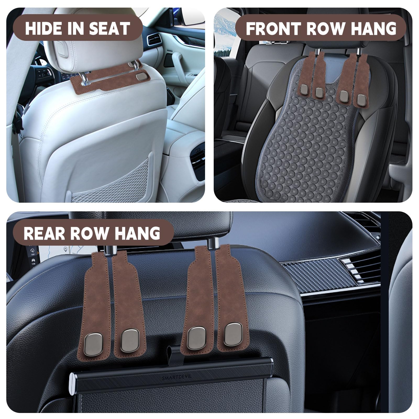 Zueyen Autositz Haken 2er Set - Leder Kopfstützen Haken Für Taschen & Co