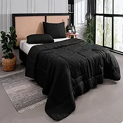 Kit Edredom Casal Queen 3 Peças Margarida Cama Box Cor:Preto