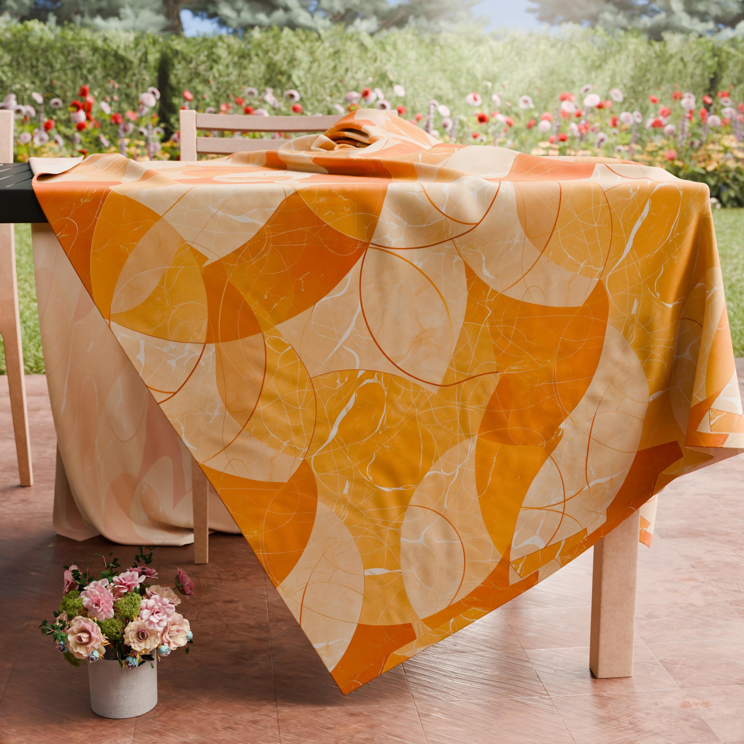 Tovaglia Petti Artigiani Italiani In Microfibra Antimacchia - 140x180 Cm - Fantasia Cerchi Salvia - 6 Posti - Made In Italy