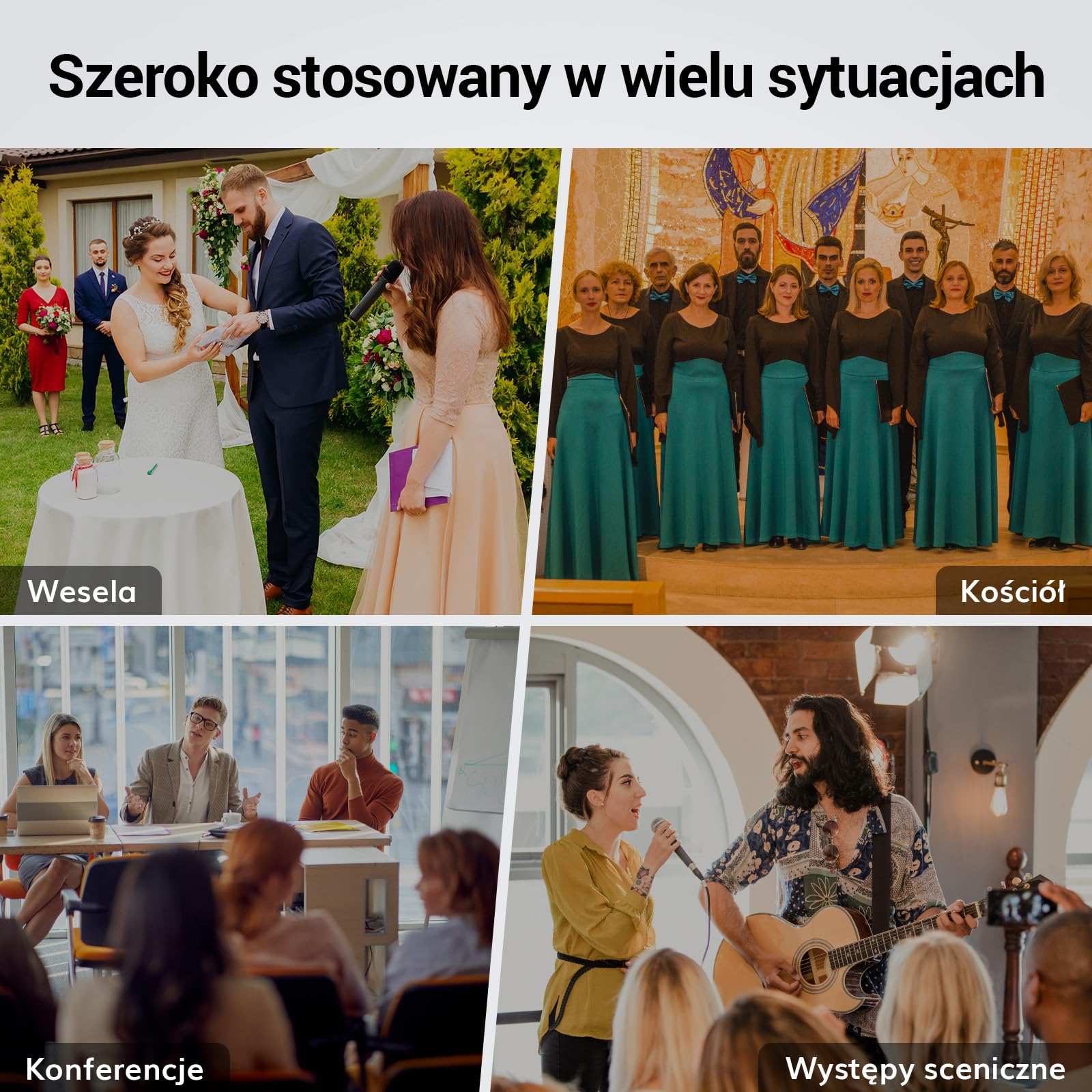 Bezprzewodowy zestaw mikrofonowy TONOR UHF z mikrofonem ręcznym/nadajnikiem typu bodypack/bezprzewodowym mikrofonem typu lavalier, 4 x 5 częstotliwości, zasięg 60 m Karaoke TW362
