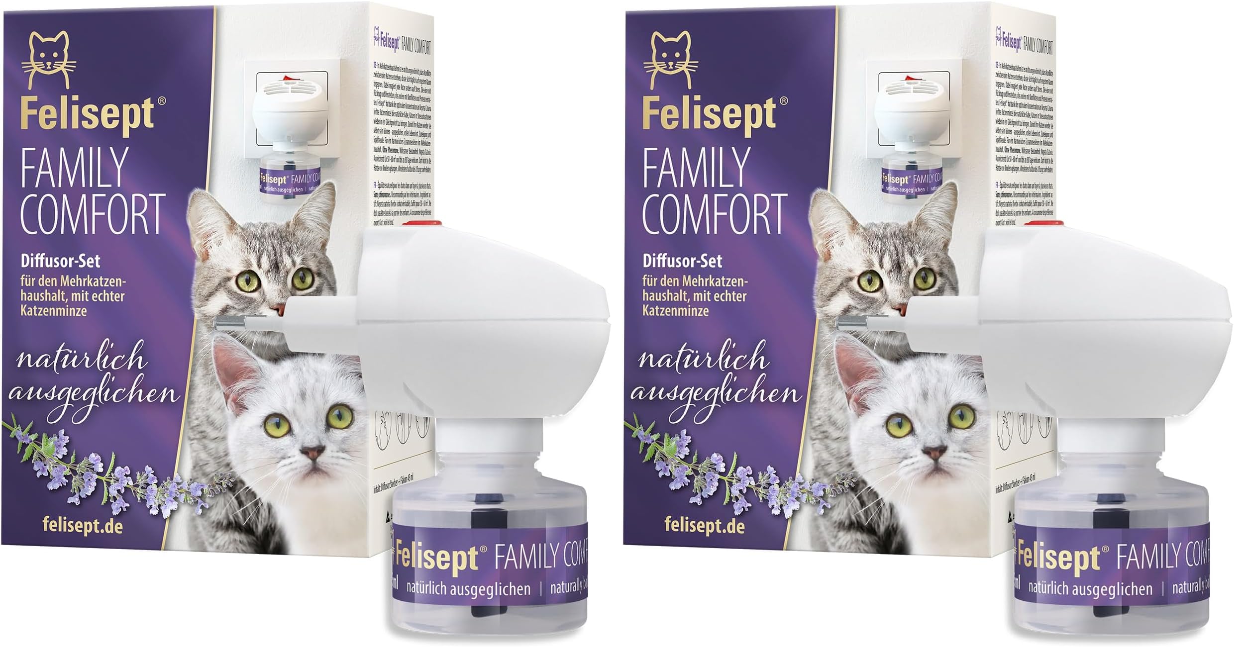 Felisept Family Comfort Starter-Set im Mehrkatzenhaushalt (Verdampfer + Flakon 45ml) - Beruhigungsmittel für Katzen - Katzen Beruhigungsmittel natürliche Katzenminze - Entspannungsmittel für Katzen