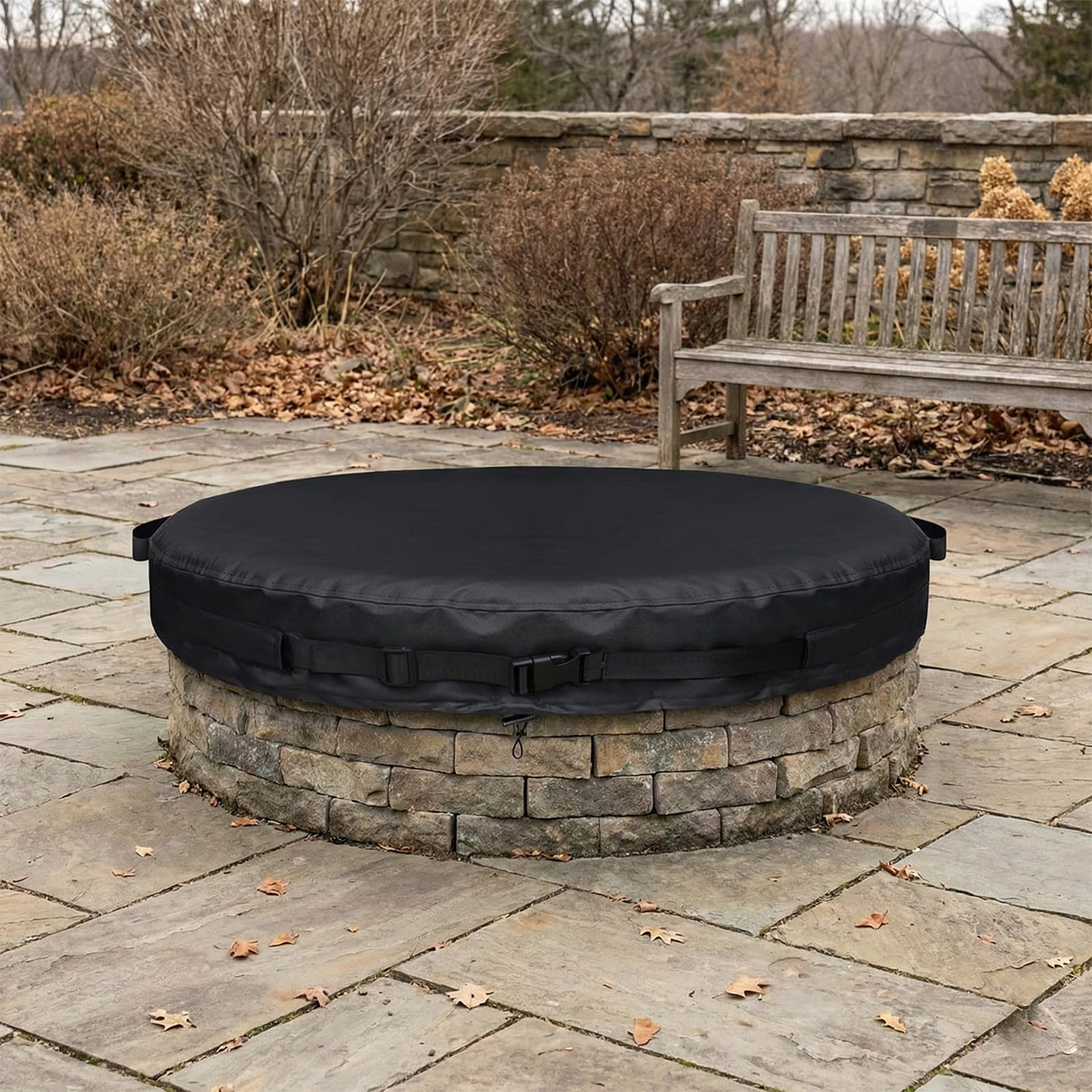 Copertura rotonda per braciere da esterno per braciere interrati da 150-166 cm, Oxford 600D impermeabile, resistente alle intemperie, per braciere in pietra incorporata per protezione per tutte le