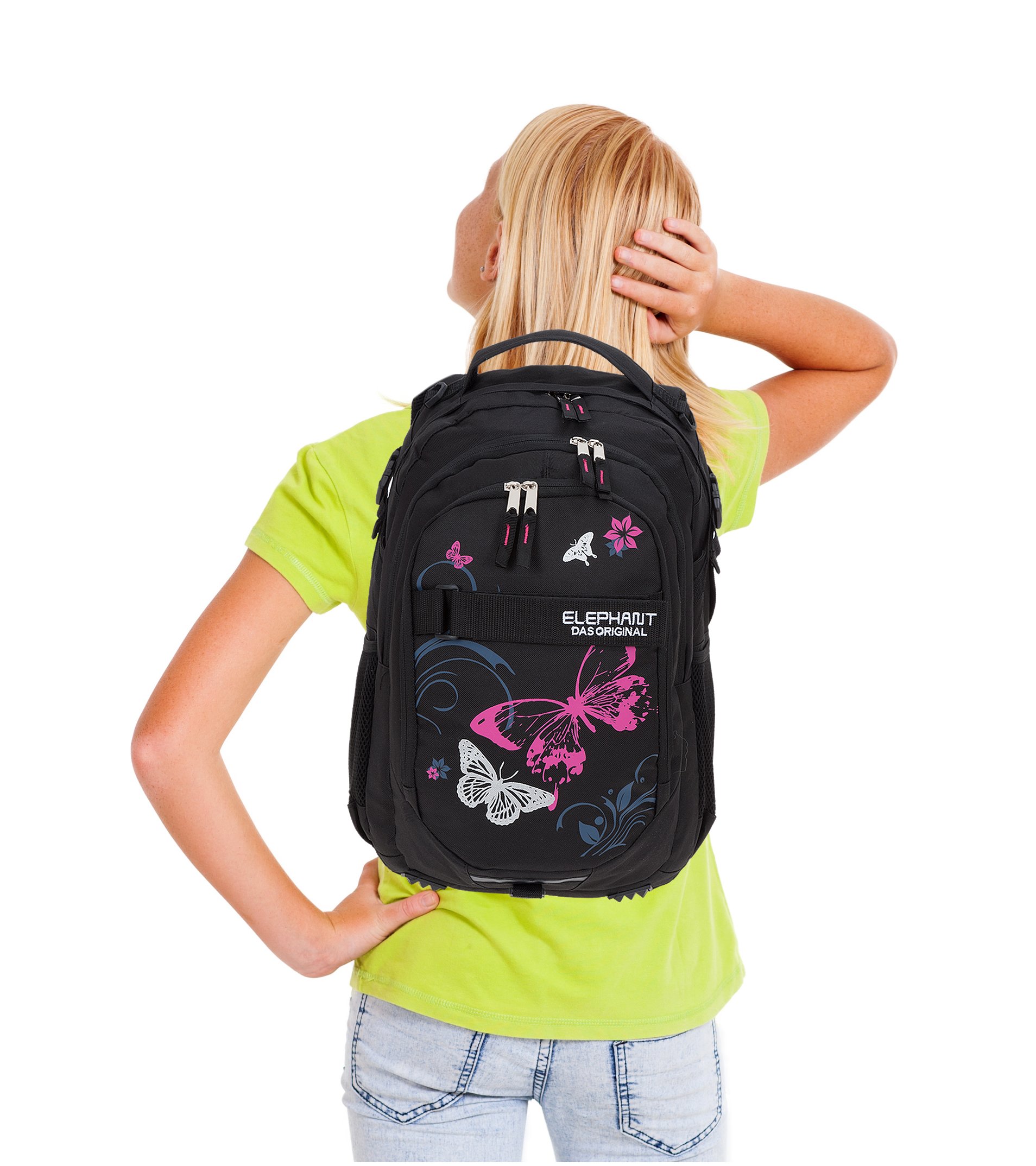 ELEPHANT Schulrucksack Hero Signature Rucksack Motiv 12679 (Butterfly Black PINK)