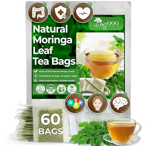 TOG999, 60 bolsas de té de hoja de moringa premium, 100% natural y puro de hojas de moringa. Té de hierbas de moringa de hojas sueltas. Té de hoja
