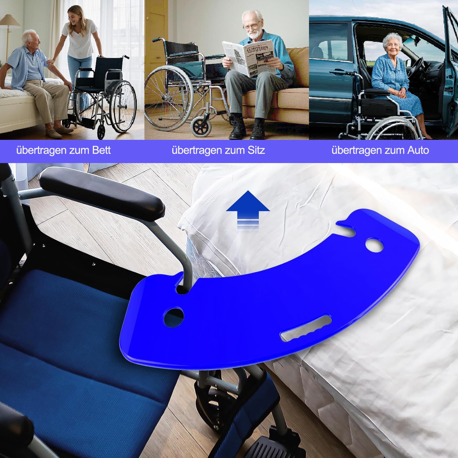 Rutschbrett für Rollstuhlfahrer Patientenlifter Rutschbrett, Transferbrett, Transfer von Patienten oder Handica aus dem Rollstuhl ins Bett,in die Toilette,in die Badewanne (Blau)