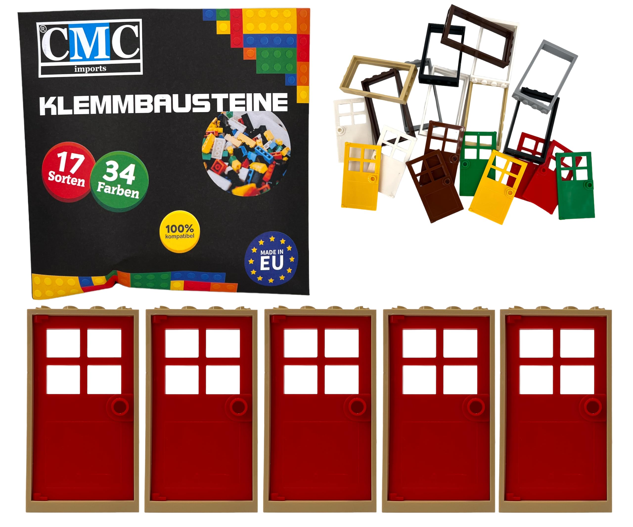 CMC imports5 x Clamping Blocks Door Frame + Door Leaf 1 x 4 x 6 Nubs City Building City 60596 (Beige - Red)