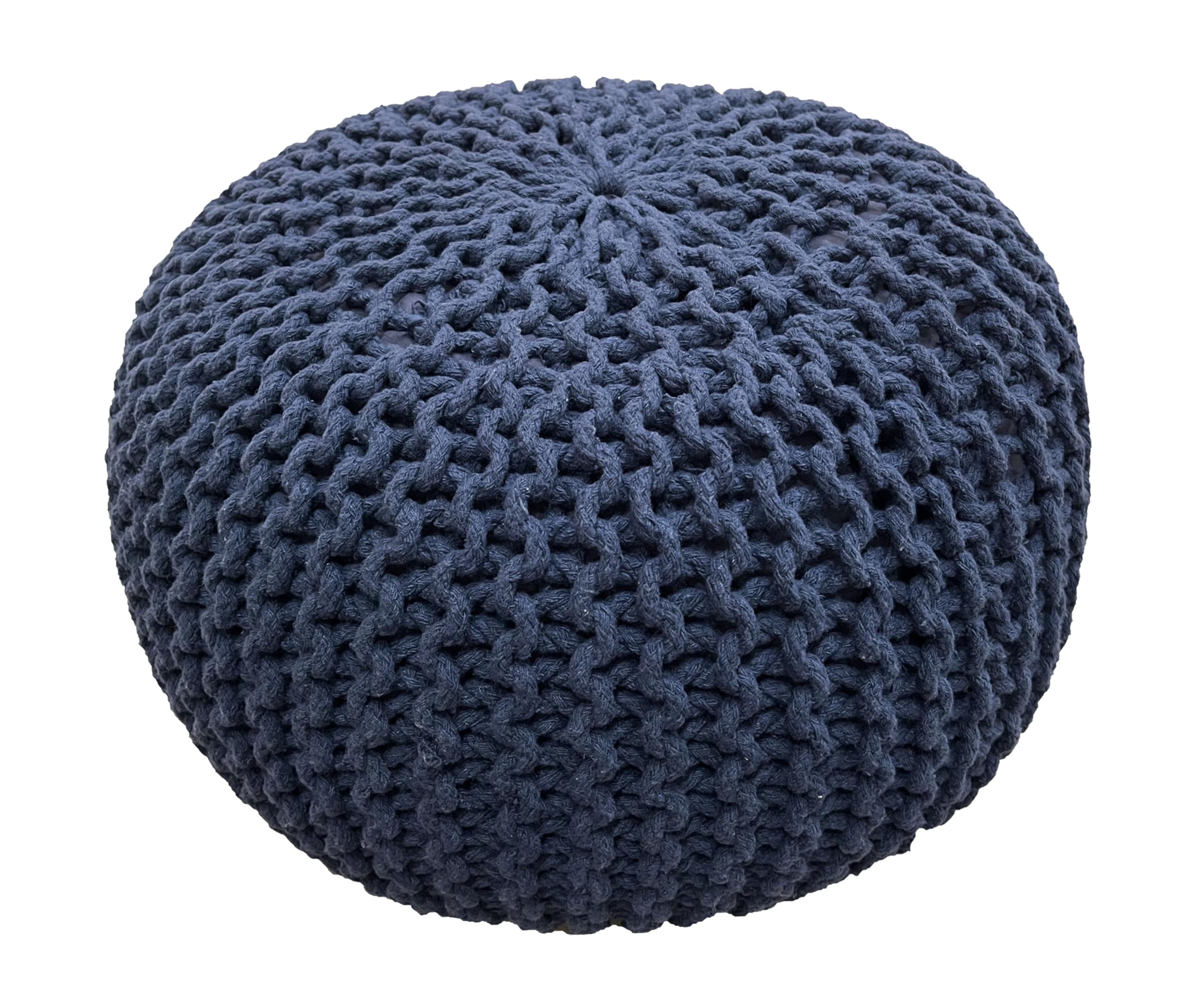 YORKSHIRE HOMEWARE Large 100% Cotton Chunky Knitted Round Pouffe Handmade Bean Filled Home Living Room Children Foot Stool Ottoman (Navy)