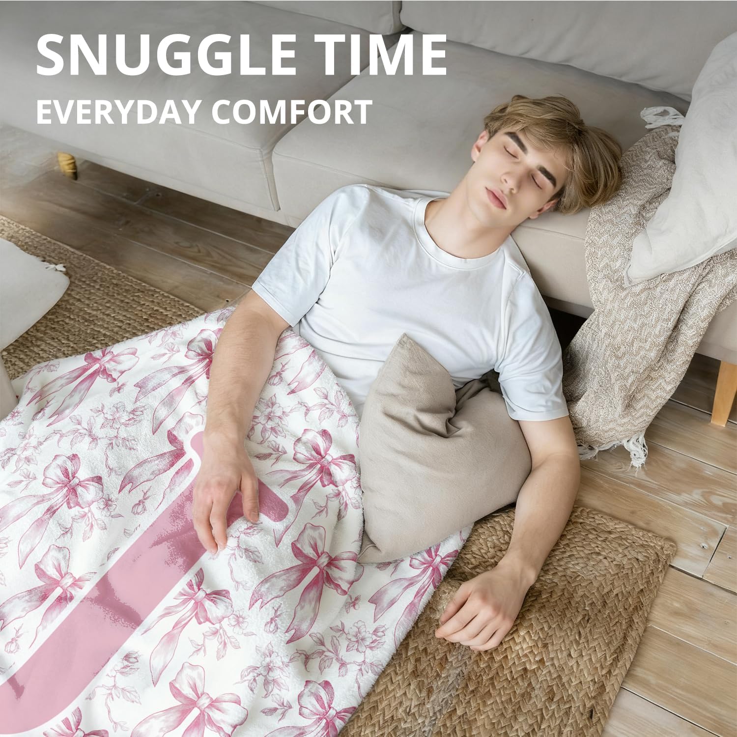 Coquette Pink Bow Flower Throw Blanket, Personalized Initial J Soft Fluffy Cozy Flannel Blanket, Monogrammed Gifts for Daughter Women Teen Girls, Customized Blanket for Bedroom, 50x60 in - Image 7