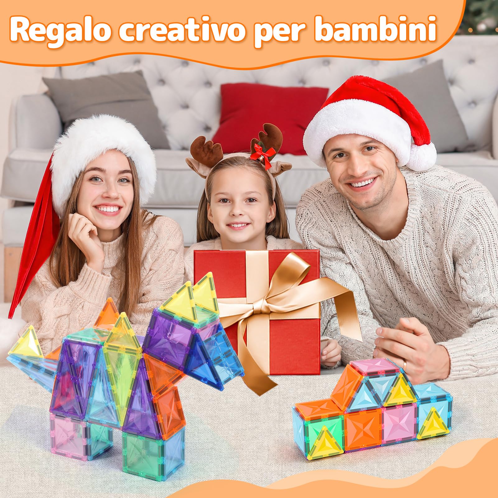 Blocchi Magnetici da Costruzione, set da 60 pezzi di Tessere Magnetiche da Costruzione, Giocattoli Costruzioni Magnetici, Regalo di Compleanno Natale per Bambini e Bambine dai 3 Anni in Su
