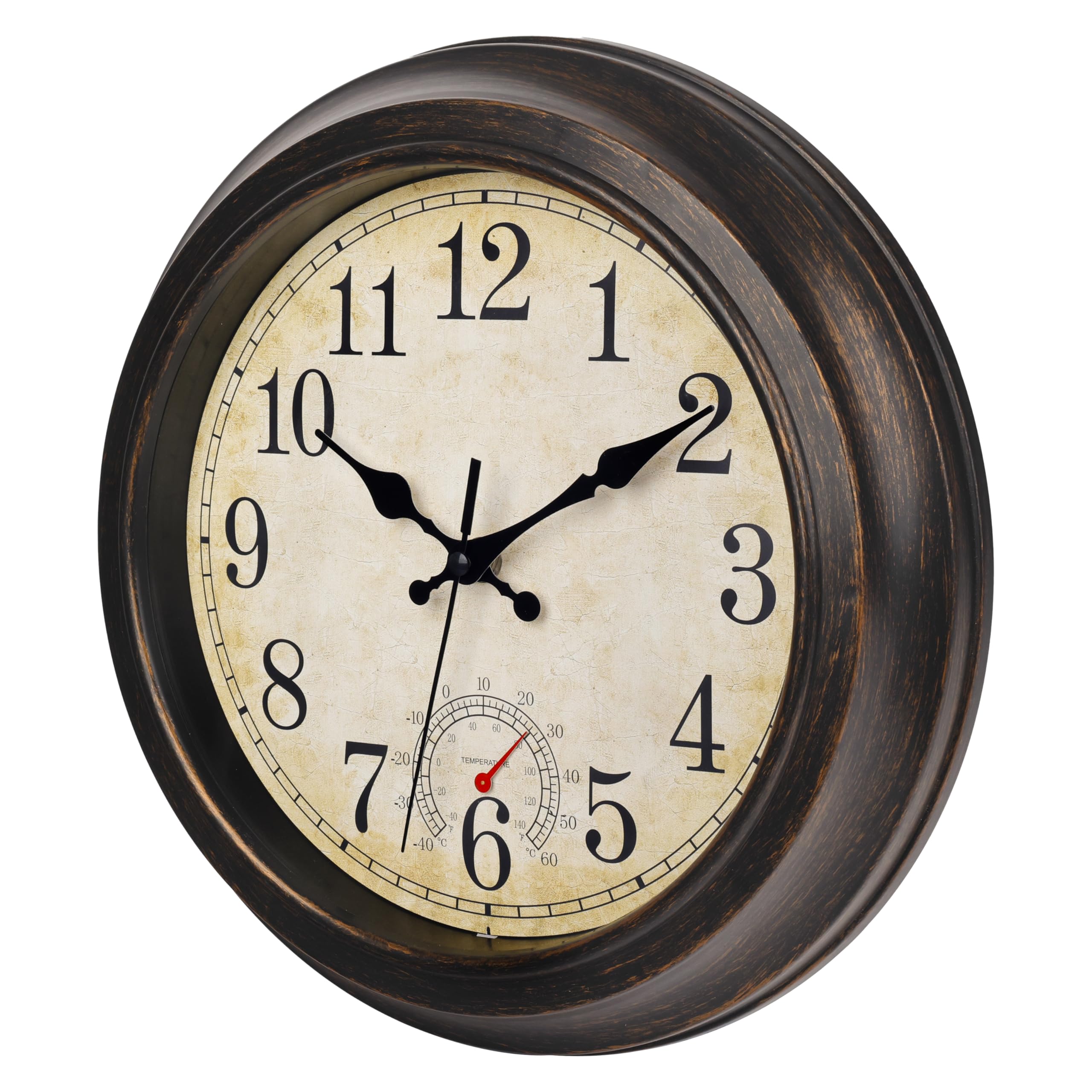 jomparis Horloge Murale Geante Montre d'extérieur de 30 cm avec thermomètre - Étanche et résistante aux intempéries - Pour jardin, terrasse, piscine, patio - Bronze