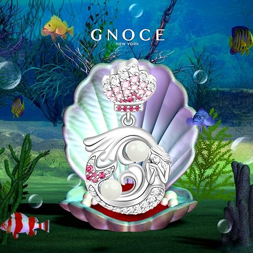 Miniatura 2 de GNOCE Dije de plata de ley 925 con diseño de sirena y perlas de oro rosa con circonitas cúbicas para pulseracollar, regalo para mujer (2 plata)