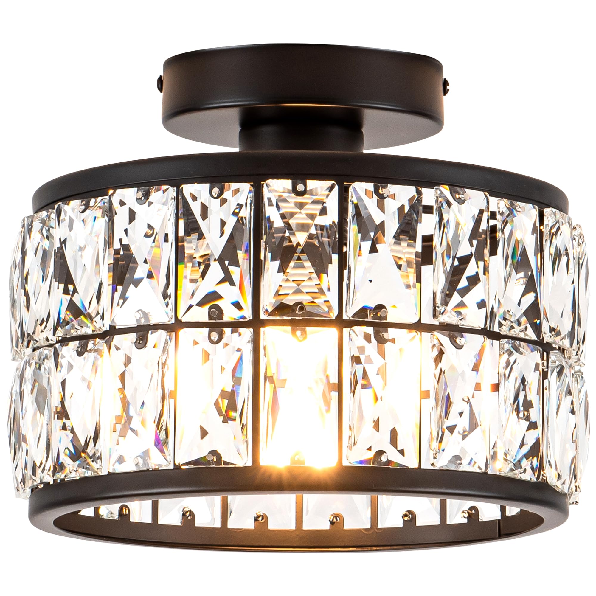 Rpzloila Crystal Ceiling Light Fixture, Modern Semi Flush Mount Ceiling Light,Crystal Chandelier for Kitchen Bedroom Bathroom Entryway, Black Finish — image 1