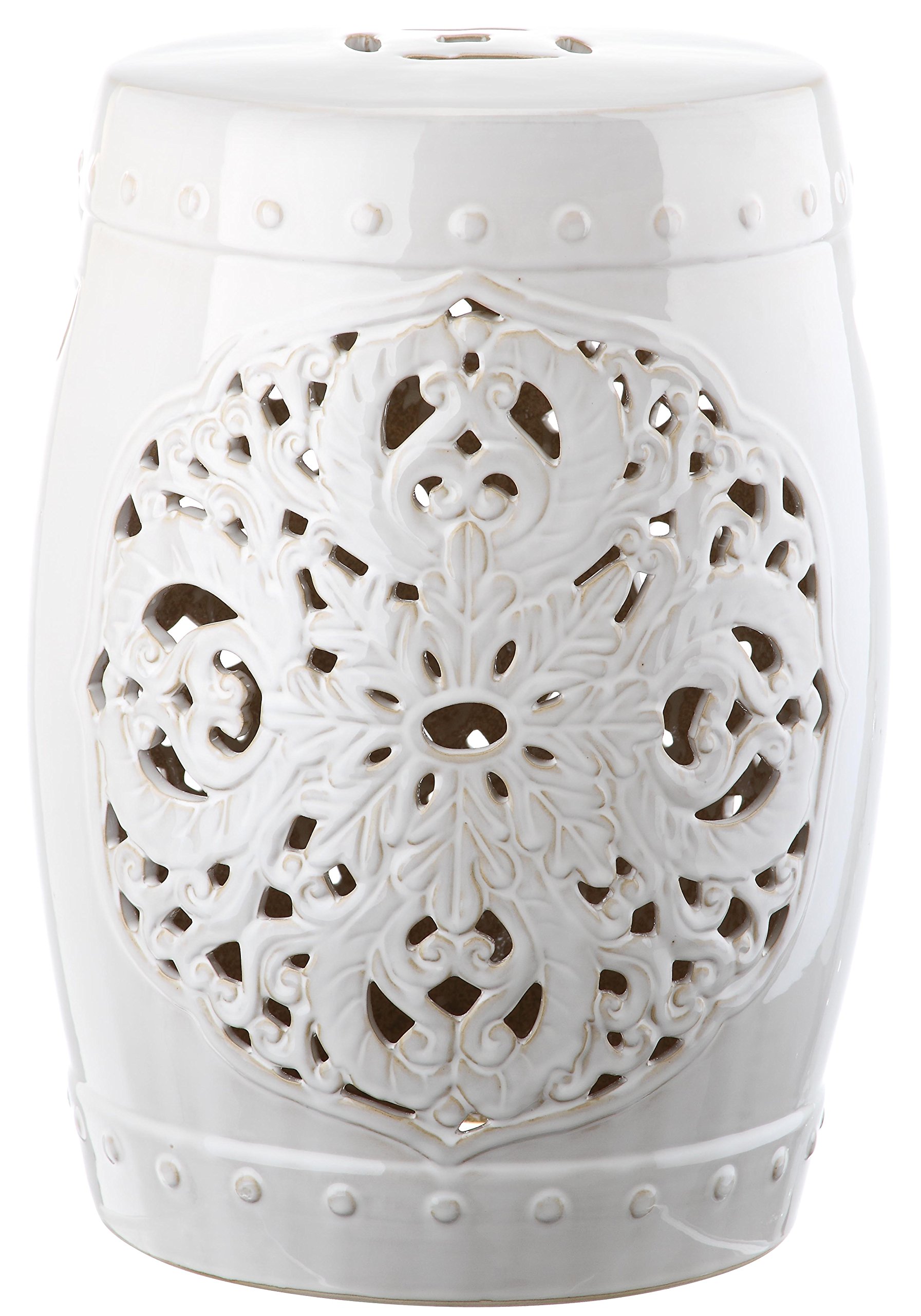 SAFAVIEH Outdoor Flora Ceramic Garden Stool, 18.5" Antique White ACS4527A