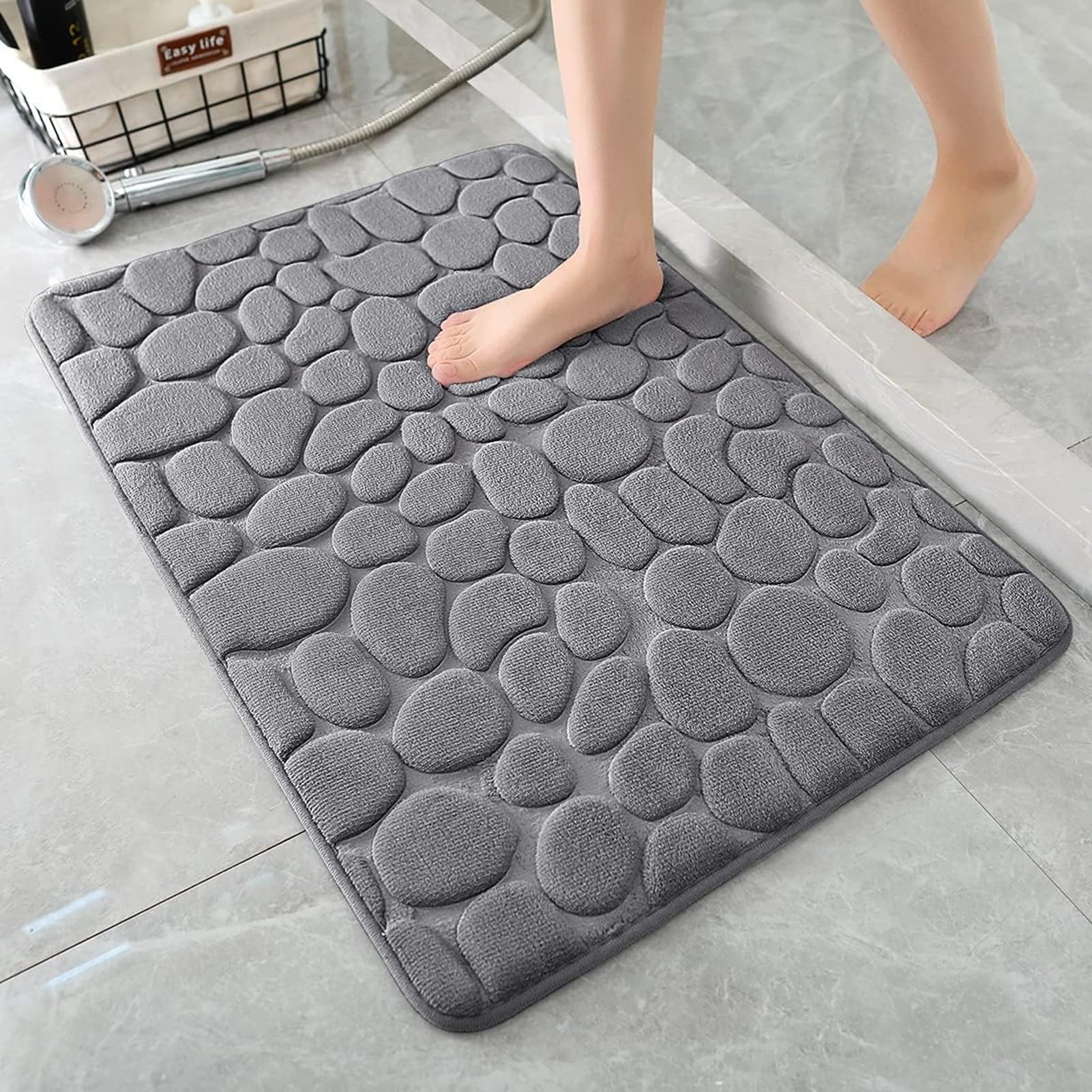 U-HOOME Memory Foam Bath Mat, Cobblestone Bathroom Rugs Toilet Rug, Soft Comfortable, Non-Slip, Thick, Super Water Absorbent Machine Washable Bath Rugs