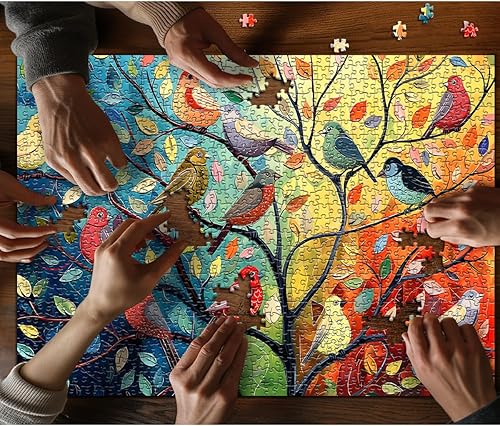 Miniatura 4 de Rompecabezas de pájaros para adultos de 1000 piezas, rompecabezas de árbol de la vida de PICKFORU Bird pintura artística, rompecabezas de colores