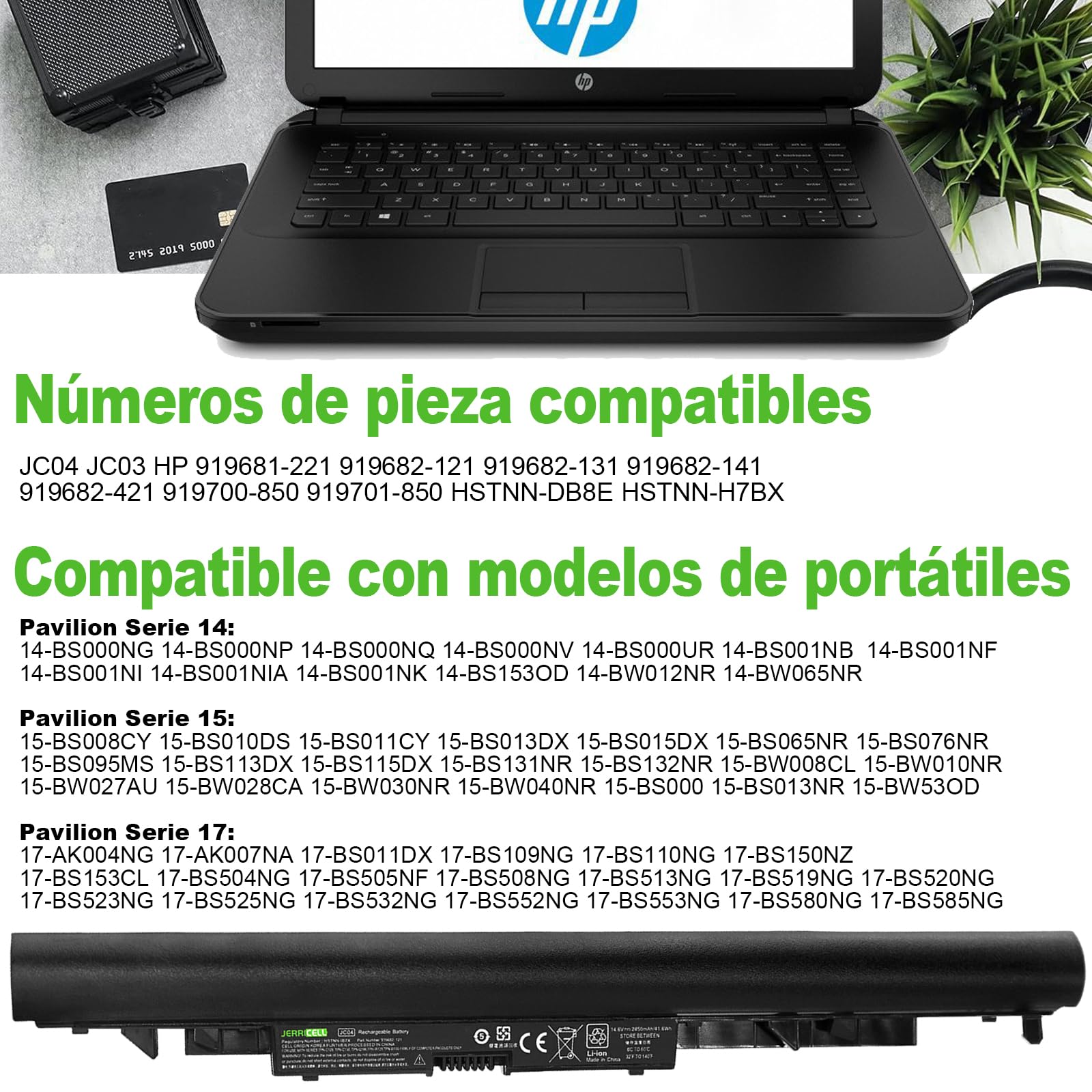 2850mAh Batería JC04 919701-850 919700-850 Batería de portátil para HP Pavilion 250 G6 255 G6 246 245 240 G6 JC03 JCO4 919682-121 HSTNN-LB7W 919681-221 919682-421 14-BS036NG 15-BS036NG