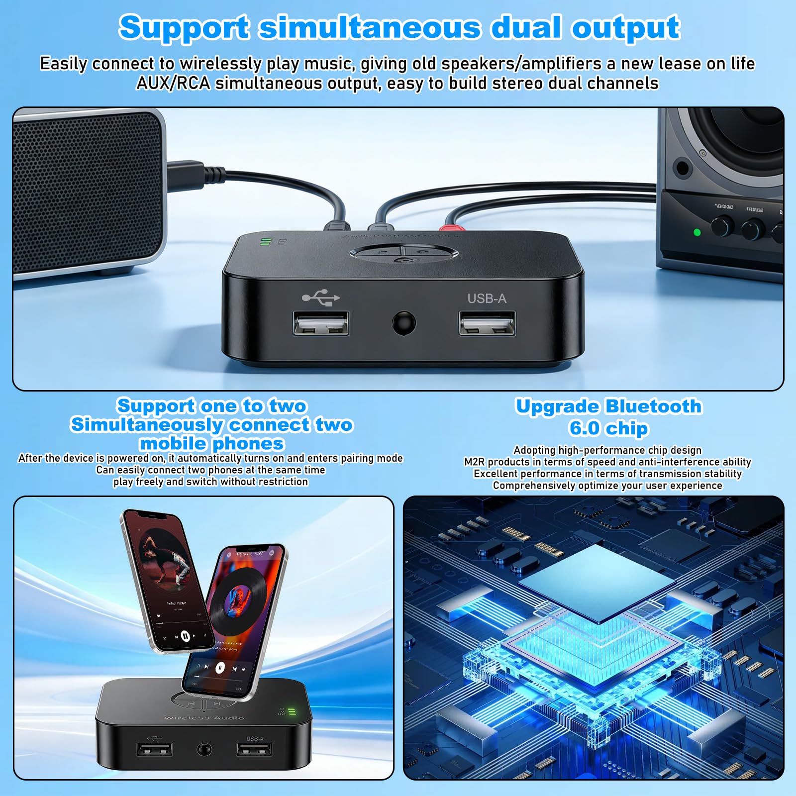 Adattatore Bluetooth impianto stereo: adattatore audio Blue Tooth 6.0, trasmettitore Bluetooth ricevitore con cavo AUX da 3,5 mm, adattatore Aux Blue Tooth con telecomando, trasmettitore audio