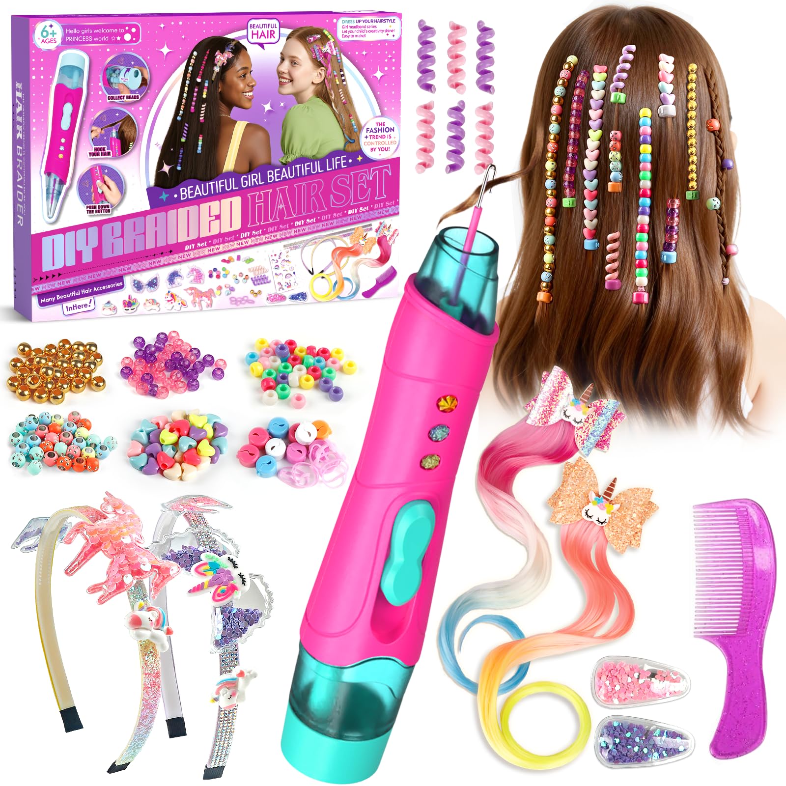Hzitcigm Regali Bambine 5 6 7 8 9 10 11 12 Anni : Accessori per Capelli Giocattoli Bambina, Lavoretti Creativi per Bambin, Set fai da te per trecce da, Unicorno Regalo di Compleanno Natale per Ragazze