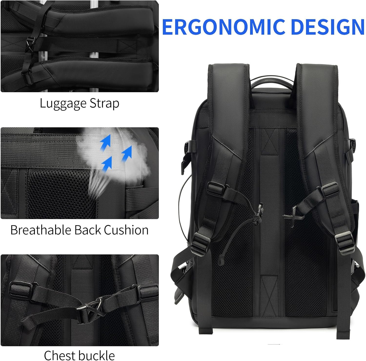 Vacuum laptop bag Compression Backpack Expandable, TSA-Approved Carry-On Water-Resistant Design for Travel with air pump (Built in pump, Large)