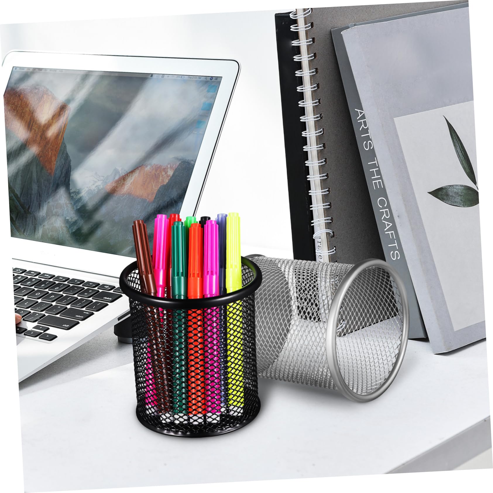Operitacx 5 Sätze Metall Stiftehalter Im Mesh Design Runder Schreibtisch Organizer Für Stifte Pinsel Und Büromaterial Robuster Und Moderner Stifteköcher 2 Stück * 5