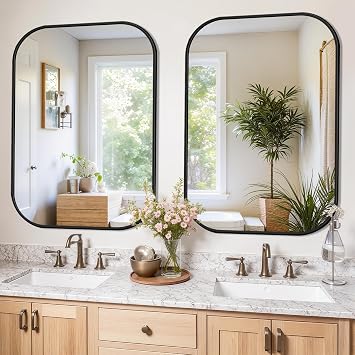 FICTOR Bathroom Vanity Mirror for Wall, 2 Pack 28" x 40" Rectangle Bathroom Mirror for Over Sink, Metal Framed, Hangs Horizontally or VerticallyBlack