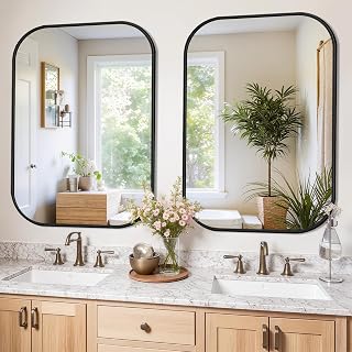 FICTOR Bathroom Vanity Mirror for Wall, 2 Pack 28" x 40" Rectangle Bathroom Mirror for Over Sink, Metal Framed, Hangs Horizontally or Vertically(Black)