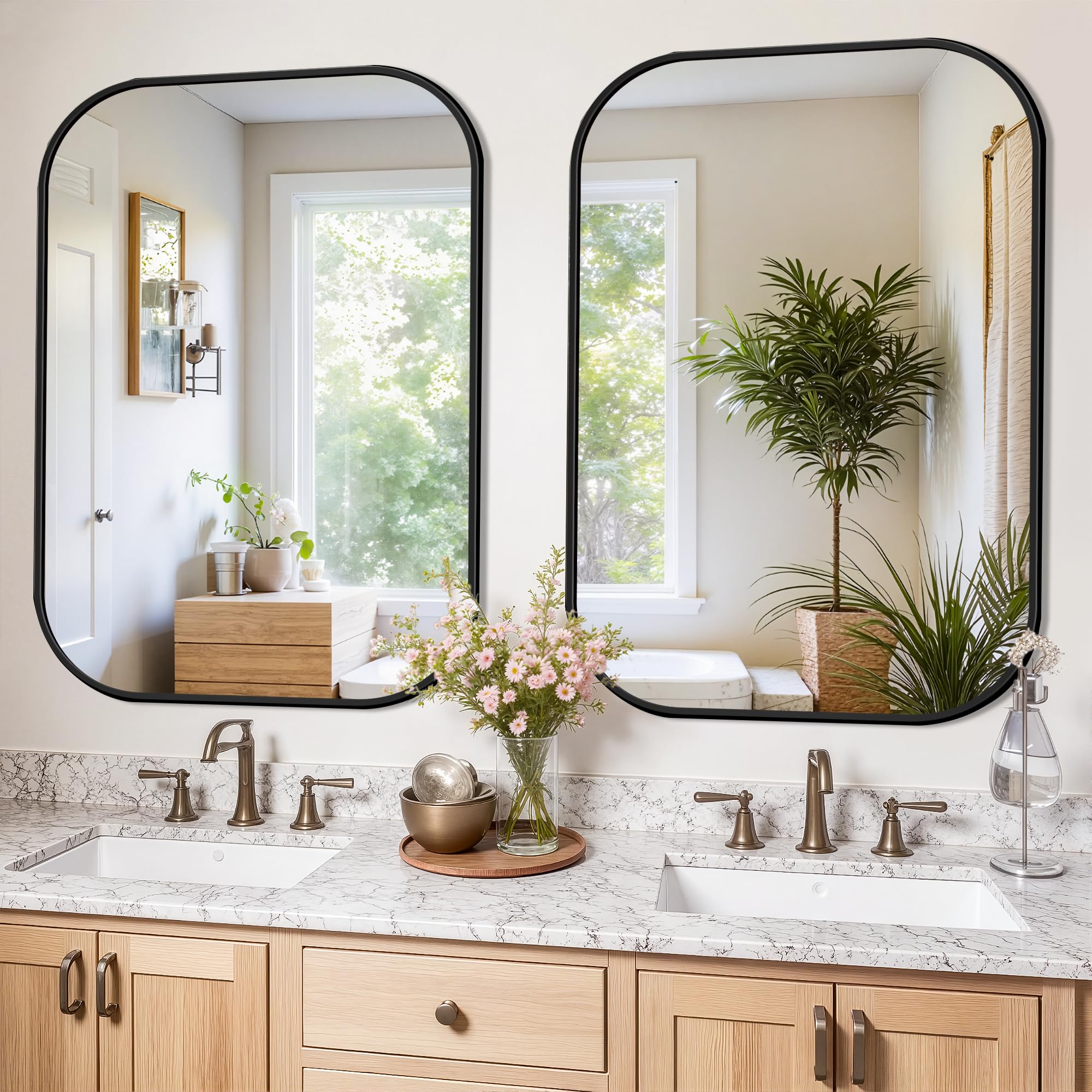 FICTOR Bathroom Vanity Mirror for Wall 2 Pack 28 x 40 Rectangle Bathroom Mirror for Over Sink Metal