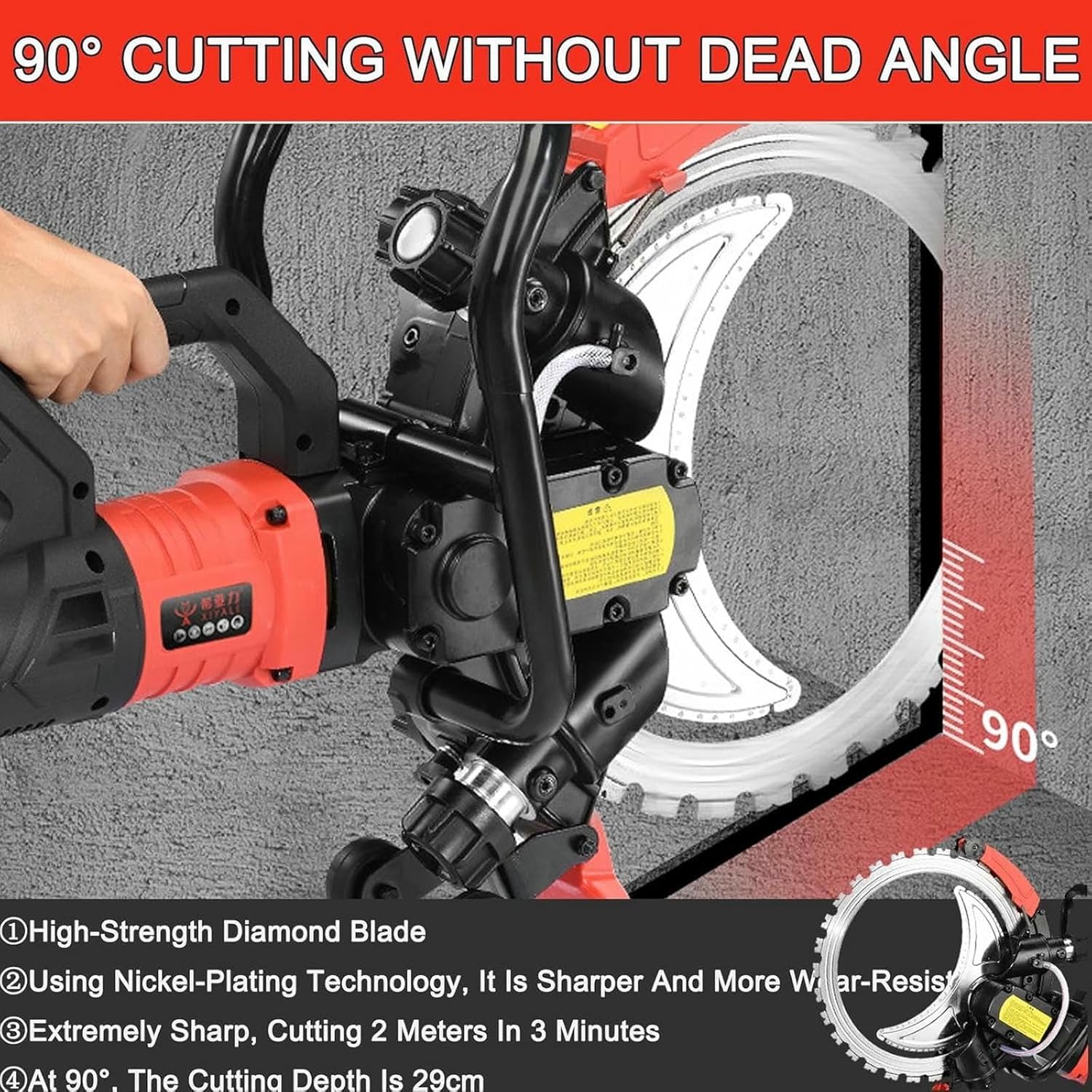 16” Electric Concrete Saw Toroidal Diamond Concrete Saw, 8980w Motor, 3000 RPM, Wet Water Supply Dust Suppression, Cutting Depth 29cm for Deep Walls, Tough Materials