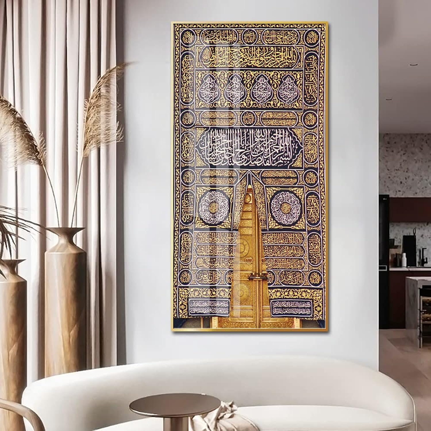 Gloristic Kabah Door Crystal Porcelain Painting Islamic art calligraphy, Gift for Muslims, Islamic Wall Decor, Arab Decoration (Large)(60*120 cm)