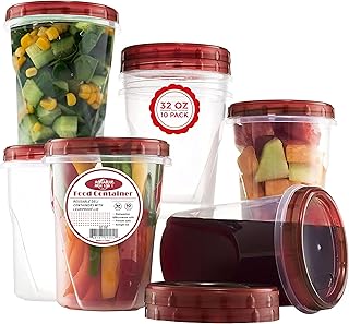 AQUA BLUE Soup Freezer Storage Containers with Twist Top Lids [32 Oz 10 Pack] Reusable Plastic Food Storage Containers with Screw On Lids, Leakproof, Stackable, Microwave Safe BPA Free